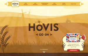 Hovis Website homepage with warm rolling hills design and details such as animated windmill and tractor