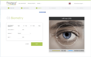 Intra-ocular lens calculation page within Raytrace® calculator